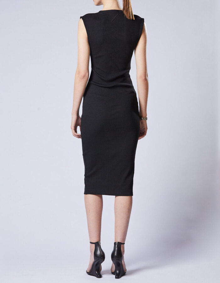 THOM KROM STRETCH COTTON RIB ZIP FRONT SLEEVELESS DRESS