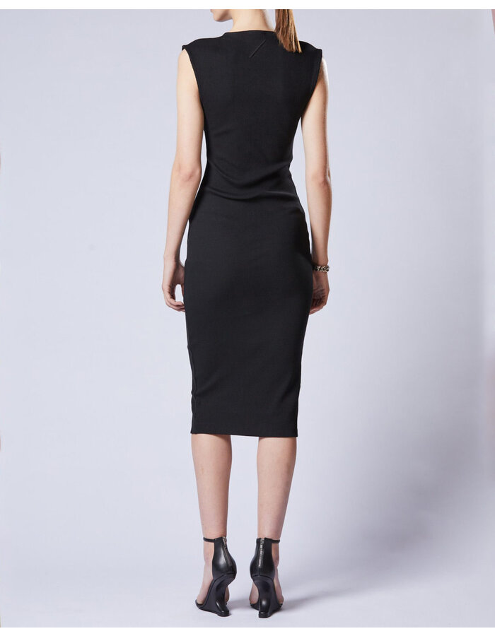 THOM KROM STRETCH COTTON RIB ZIP FRONT SLEEVELESS DRESS
