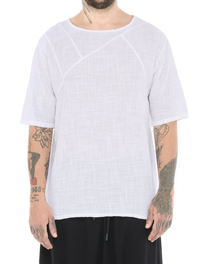 LA HAINE INSIDE US TEXTURED COTTON GAUZE RELAXED T-SHIRT - WHITE