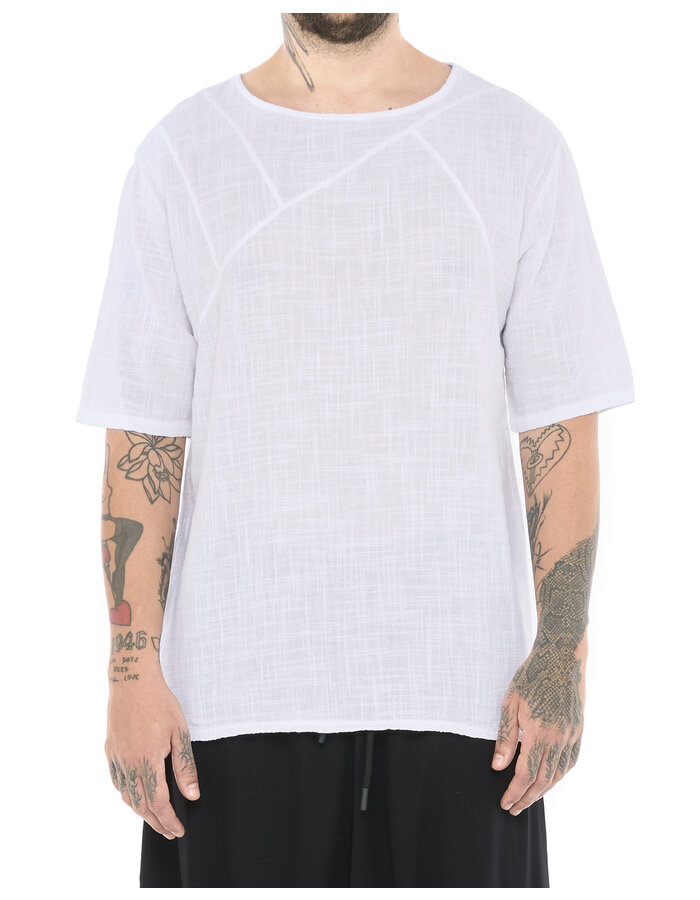 LA HAINE INSIDE US TEXTURED COTTON GAUZE RELAXED T-SHIRT - WHITE