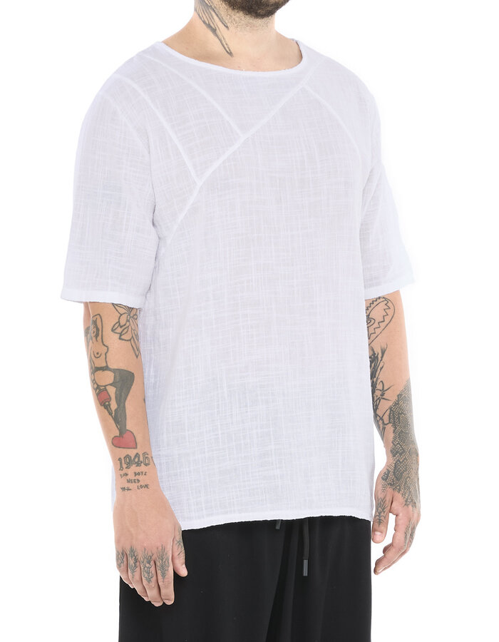 LA HAINE INSIDE US TEXTURED COTTON GAUZE RELAXED T-SHIRT - WHITE