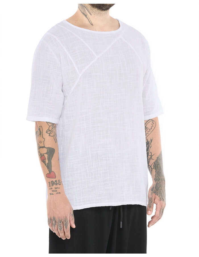 LA HAINE INSIDE US TEXTURED COTTON GAUZE RELAXED T-SHIRT - WHITE