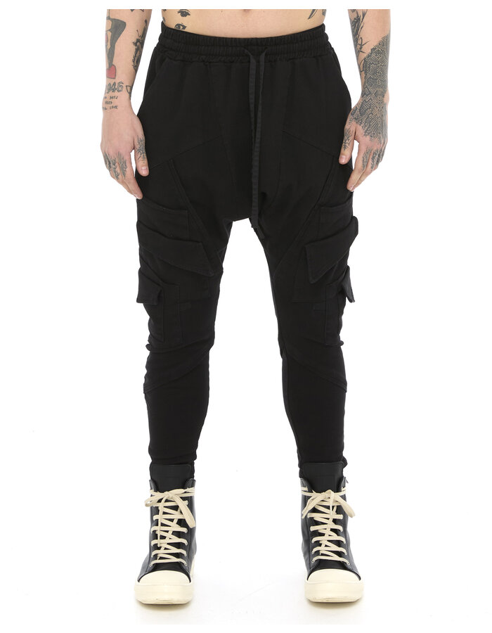 LA HAINE INSIDE US STRETCH COTTON DROP CROTCH FOLDED POCKET CARGO TROUSER