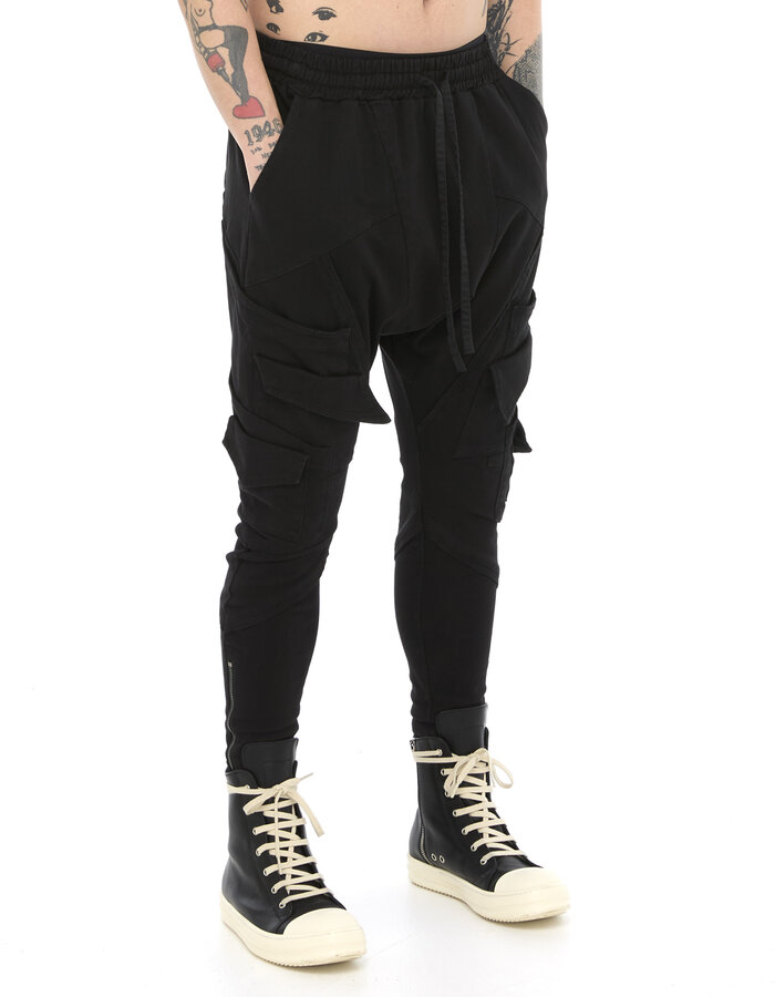 LA HAINE INSIDE US STRETCH COTTON DROP CROTCH FOLDED POCKET CARGO TROUSER