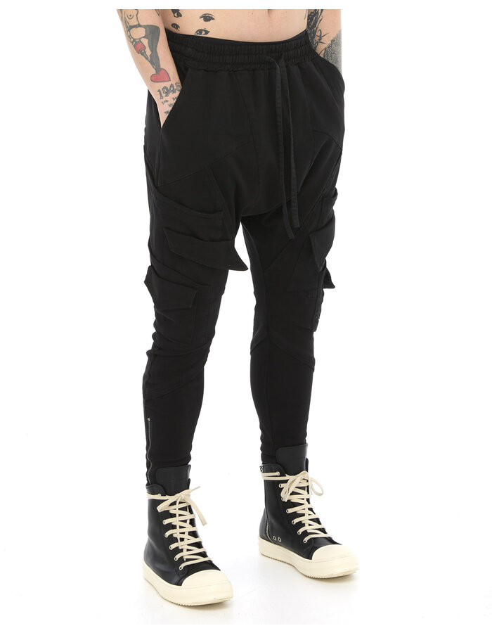 LA HAINE INSIDE US STRETCH COTTON DROP CROTCH FOLDED POCKET CARGO TROUSER