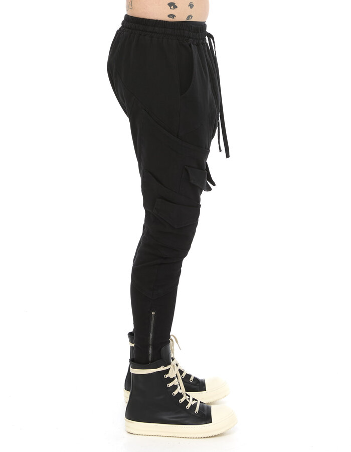 LA HAINE INSIDE US STRETCH COTTON DROP CROTCH FOLDED POCKET CARGO TROUSER