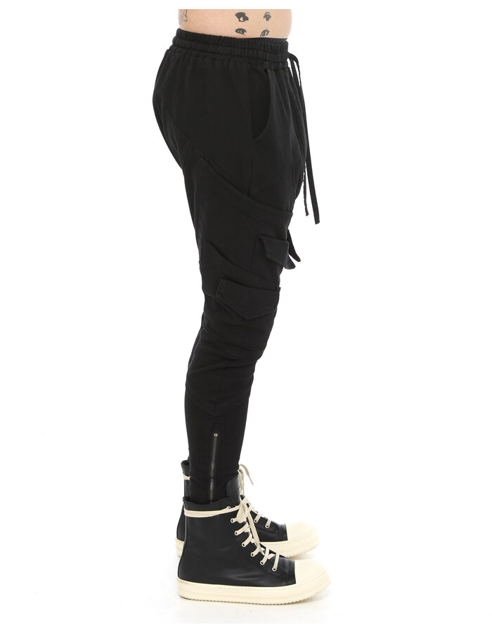 LA HAINE INSIDE US STRETCH COTTON DROP CROTCH FOLDED POCKET CARGO TROUSER