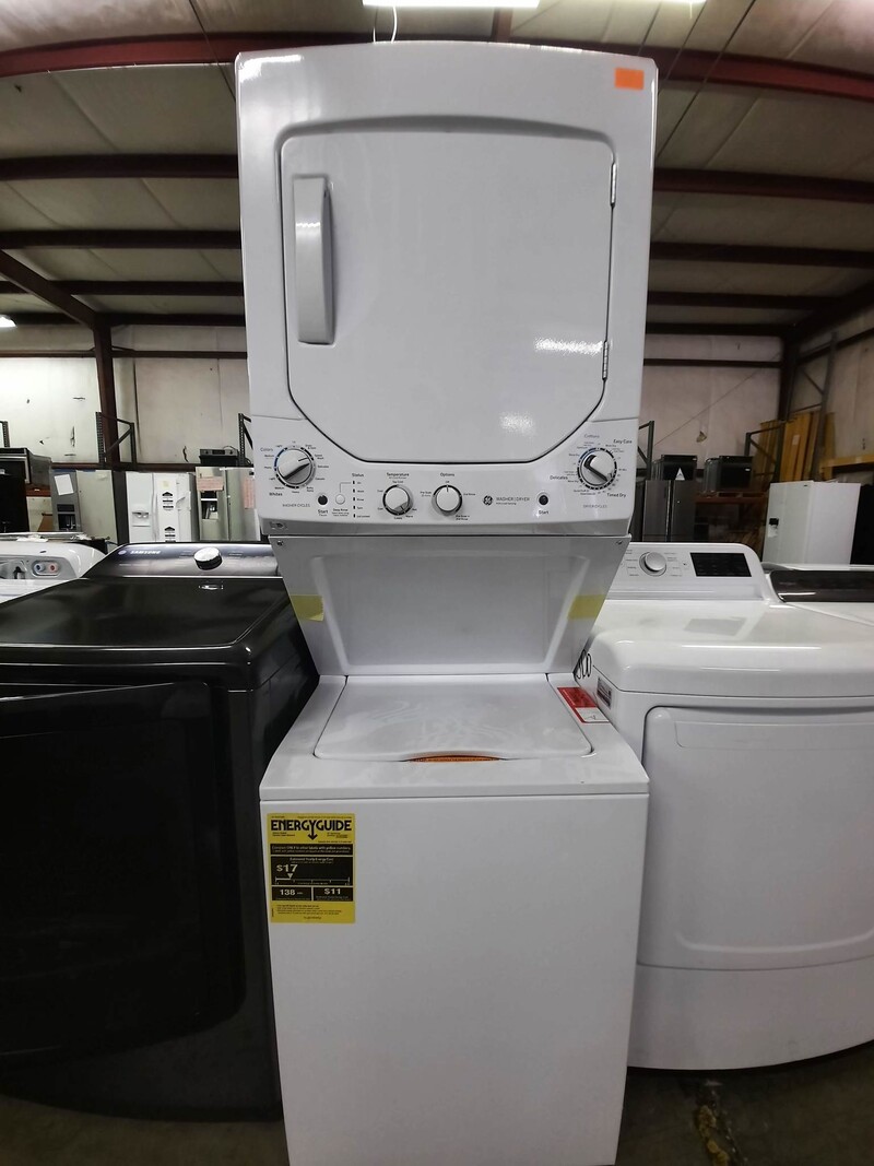 GE *GUD24ESSMWW  24 Inch White Laundry Center with 2.3 cu. ft. Washer and 4.4 cu. ft. 240-Volt Vented Electric Dryer