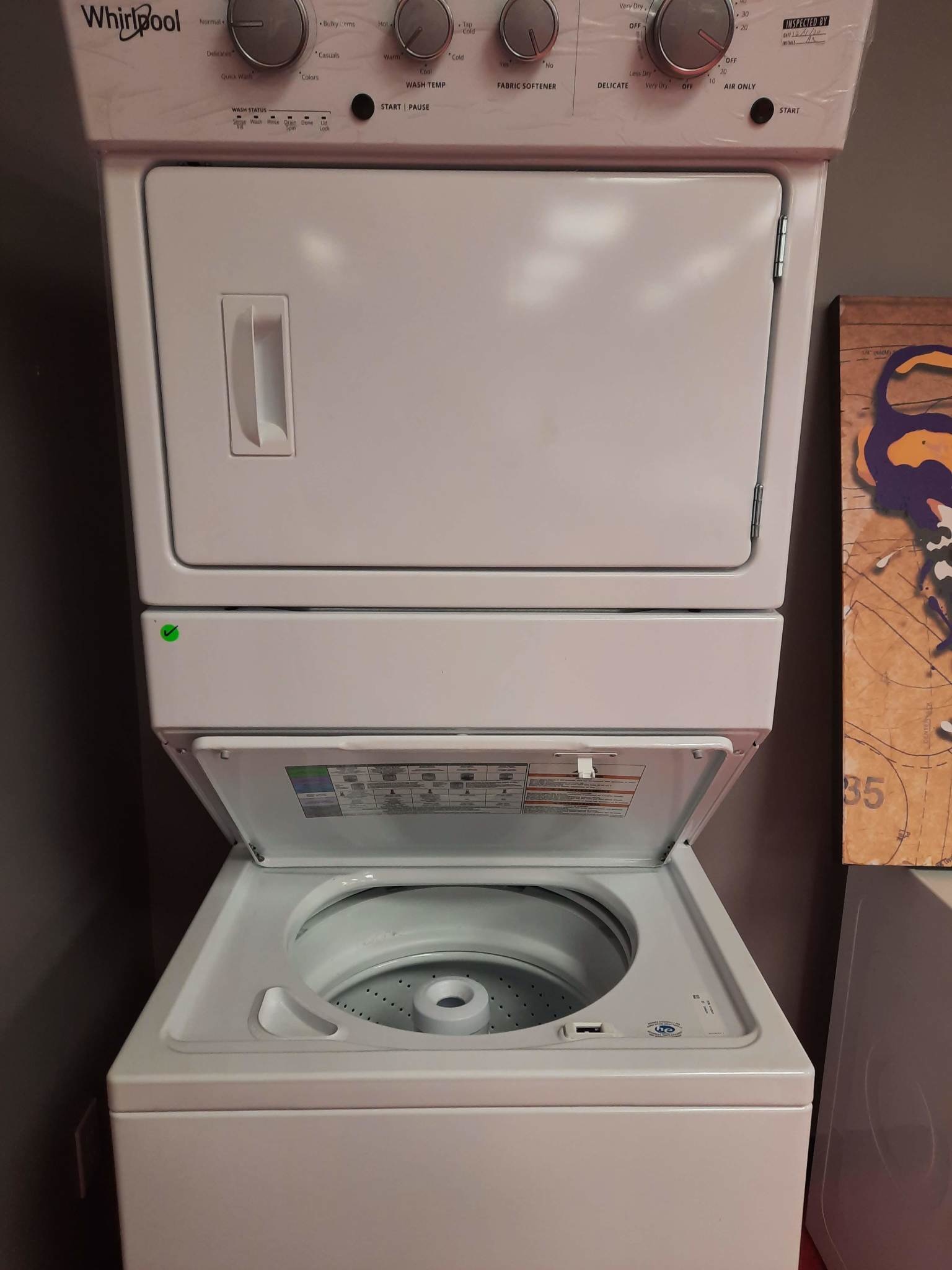 Whirlpool *WETLV27HW  3.5 cu. ft. Stacked Washer and 5.9 cu. ft. Electric Dryer with 9-Wash Cycles and Auto Dry in White