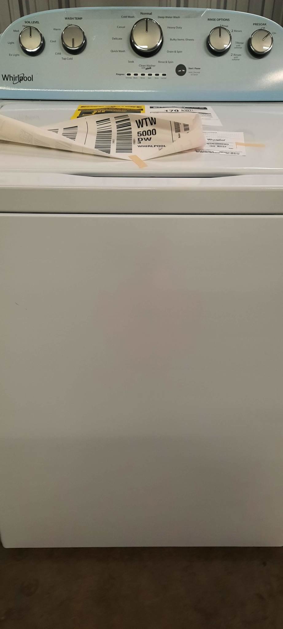 Whirlpool Whirlpool WTW5000DW3 Vertical Axis Washer w/Impeller - 4.3 CU FT, SS WASH BASKET, IMPELLER, DE