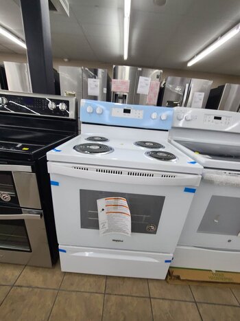Whirlpool *WFC150M0JW   30 in. 4.8 cu. ft. 4-Burner Electric Range with Keep Warm Setting in White with Storage Drawer