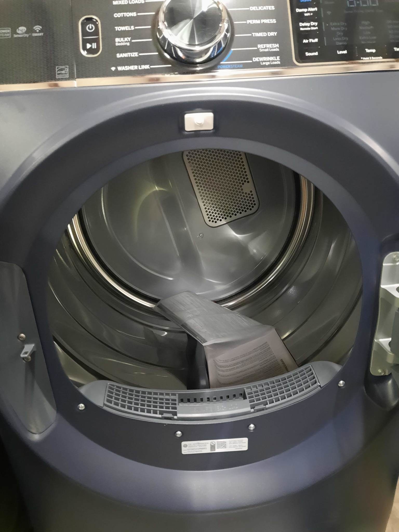 GE GE GFD85ESPNRS   7.8 cu. ft. Smart 240-Volt Sapphire Blue Stackable Electric Vented Dryer with Steam and Sanitize Cycle, ENERGY STAR