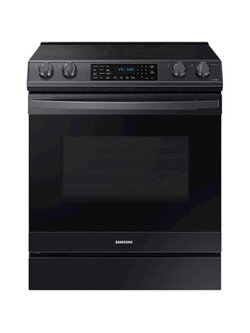 Samsung **Samsung NE63T8511SG (NIB) 30-in Smooth Surface 5 Elements 6.3-cu ft Self-Cleaning Air Fry Convection Oven Slide-In Electric Range (Fingerprint Resistant Black Stainless Steel)