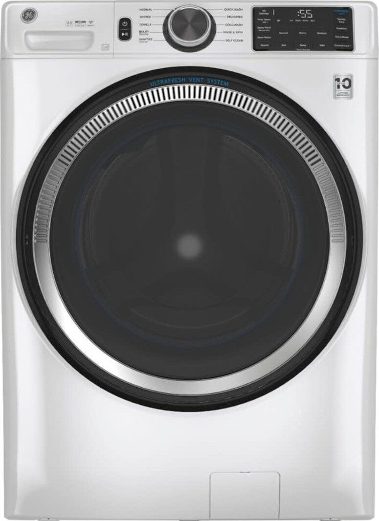 GE *GFW550SSNWW 32 in 4.8 cu. ft. White Front Load Washing Machine with OdorBlock UltraFresh Vent System and Sanitize with Oxi