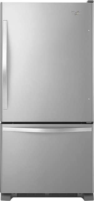 Whirlpool *WRB322DMBM  22 cu. ft. Bottom Freezer Refrigerator in Stainless Steel with Spill Guard Glass Shelves.