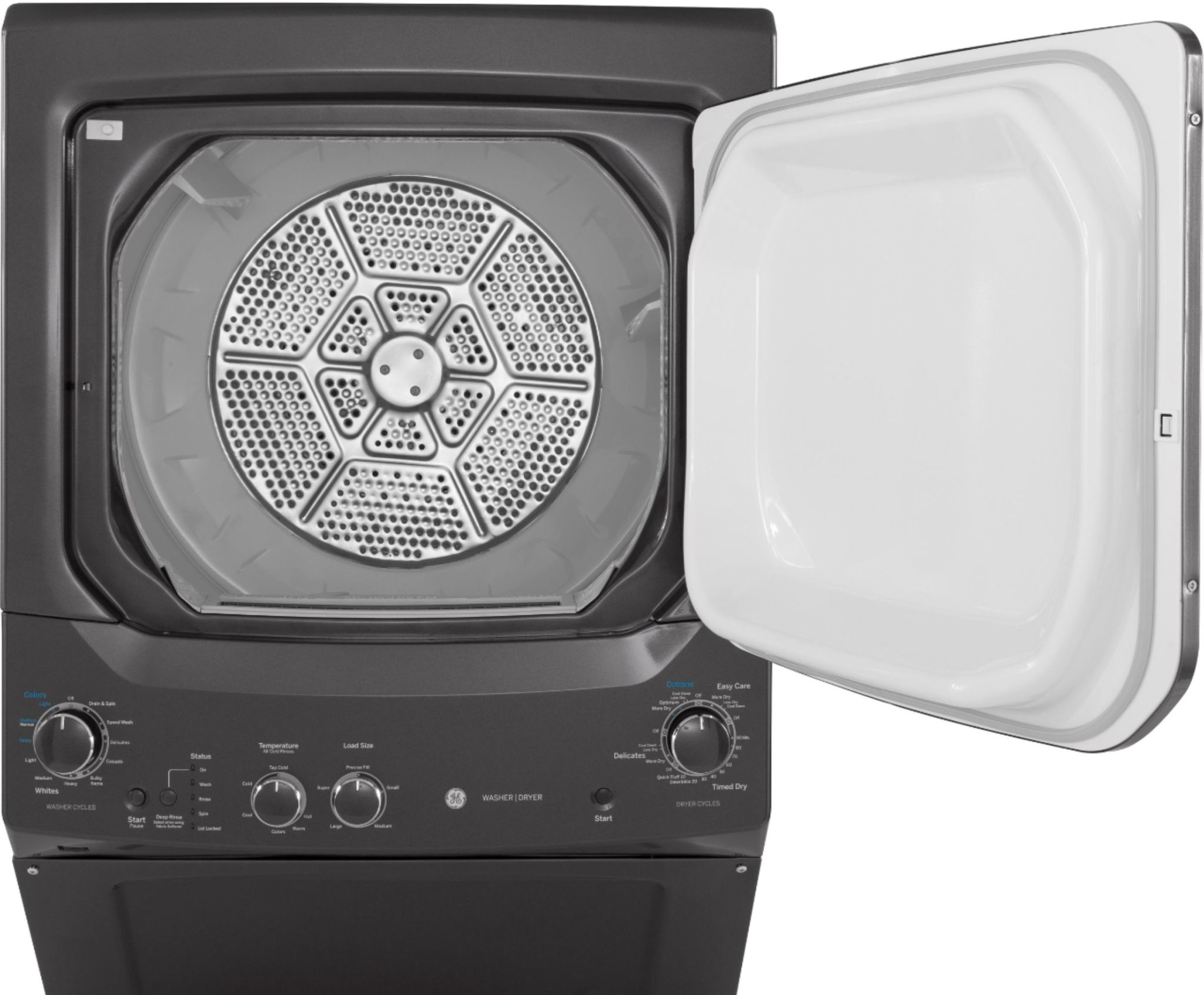 GE *GUD27ESPMDG  3.8 Cu. Ft. Top Load Washer and 5.9 Cu. Ft. Electric Dryer Laundry Center - Diamond gray