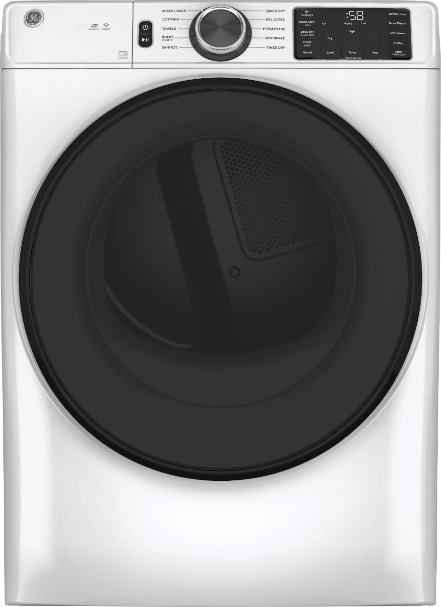 GE *GFD55GSSNWW 7.8-cu ft Reversible Side Swing Door Stackable Smart Gas Dryer (White) ENERGY STAR