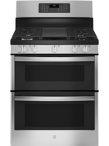 GE * JGBS86SPSS 6.8 Cu. Ft. Freestanding Double-Oven Gas Convection Range with Self-Steam Cleaning and No-Preheat Air Fry - Stainless steel