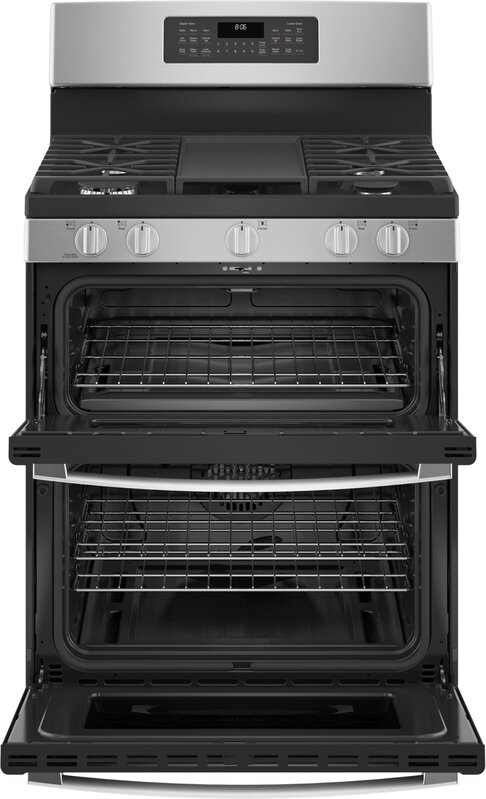 GE *GE  JGBS86SPSS 6.8 Cu. Ft. Freestanding Double-Oven Gas Convection Range with Self-Steam Cleaning and No-Preheat Air Fry - Stainless steel