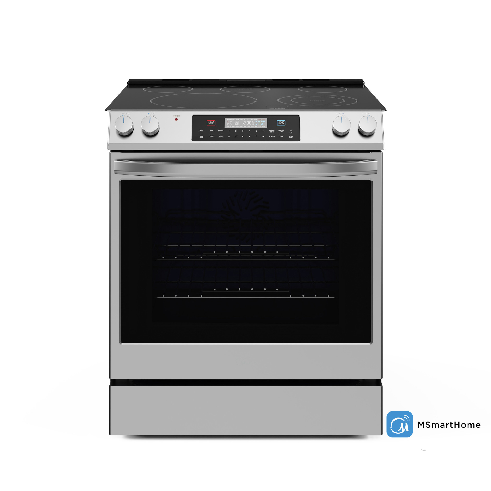 Midea *MES30S2AST   Smart 30-in Smooth Surface 5 Elements 6.3-cu ft Self-Cleaning Air Fry Convection Oven Slide-in Electric Range (Stainless Steel)