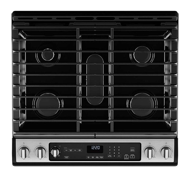 Whirlpool *WEG745H0LZ 30-in 5 Burners 5.8-cu ft Self-cleaning Air Fry Convection Oven Slide-in Natural Gas Range (Fingerprint Resistant Stainless Steel)