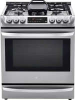 LG *LG  LSD4913ST  ProBake Smart Wi-Fi Enabled 30-in Deep Recessed 5 Burners Self-Cleaning Convection Oven Slide-In Dual Fuel Range (Stainless Steel)