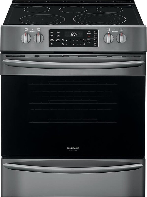 Frigidaire *Frigidaire FGEH3047VD 30 in. 5.4 cu. ft. Front Control Electric Range with Air Fry in Black Stainless Steel