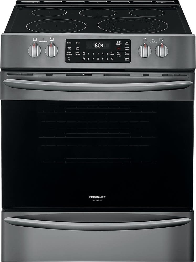 Frigidaire *Frigidaire FGEH3047VD 30 in. 5.4 cu. ft. Front Control Electric Range with Air Fry in Black Stainless Steel
