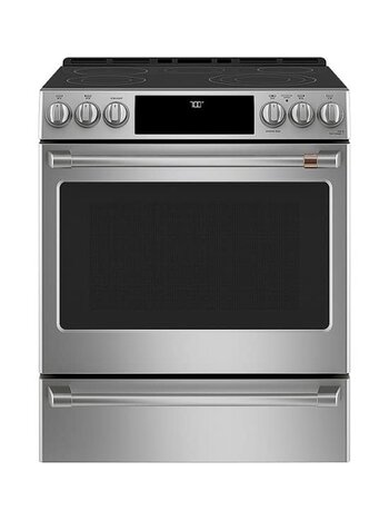 CAFE *CES700P2MS1 30-in Smooth Surface 5 Elements 5.7-cu ft Self-Cleaning Air Fry Convection Oven Slide-in Smart Electric Range (Stainless Steel)