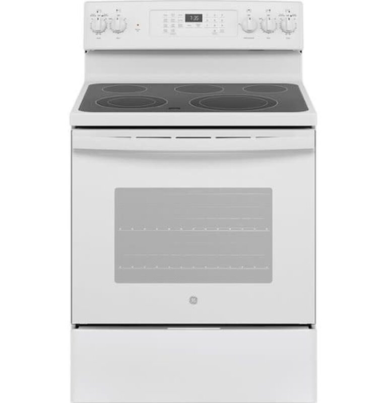 GE *GE JB735DPWW  5.3 Cu. Ft. Freestanding Electric Convection Range with Self-Steam Cleaning and No-Preheat Air Fry - White