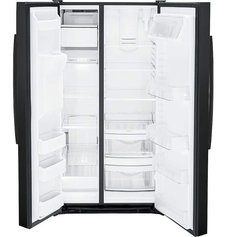GE *GE GSE25GGPBB - 25.3 Cu. Ft. Side-by-Side Refrigerator with External Ice & Water Dispenser - High Gloss Black