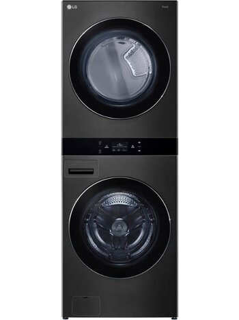 LG *WKEX300HBA  WashTower Stacked SMART Laundry Center 5.0 Cu.Ft. Front Load Washer & 7.4 Cu.Ft. Electric Dryer in Black Steel w/ Steam