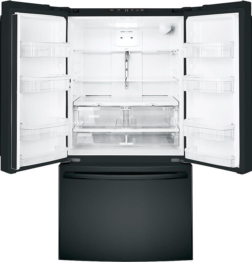 GE *GNE27JGMBB  27.0 Cu. Ft. French Door Refrigerator with Internal Water Dispenser - High Gloss Black