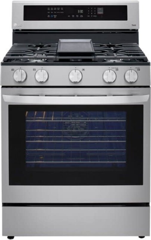 LG LRGL5825F LG InstaView 30-in 5 Burners 5.8-cu ft Self-cleaning Air Fry Convection Oven Freestanding Smart Natural Gas Range (Stainless Steel)
