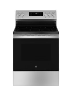 GE *GRF500PVSS  Crisp Mode 30-in Glass Top 5 Burners 5.3-cu ft Self-Cleaning Freestanding Electric Range (Stainless Steel)