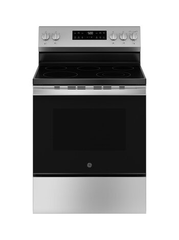 GE *GRF500PVSS  Crisp Mode 30-in Glass Top 5 Burners 5.3-cu ft Self-Cleaning Freestanding Electric Range (Stainless Steel)