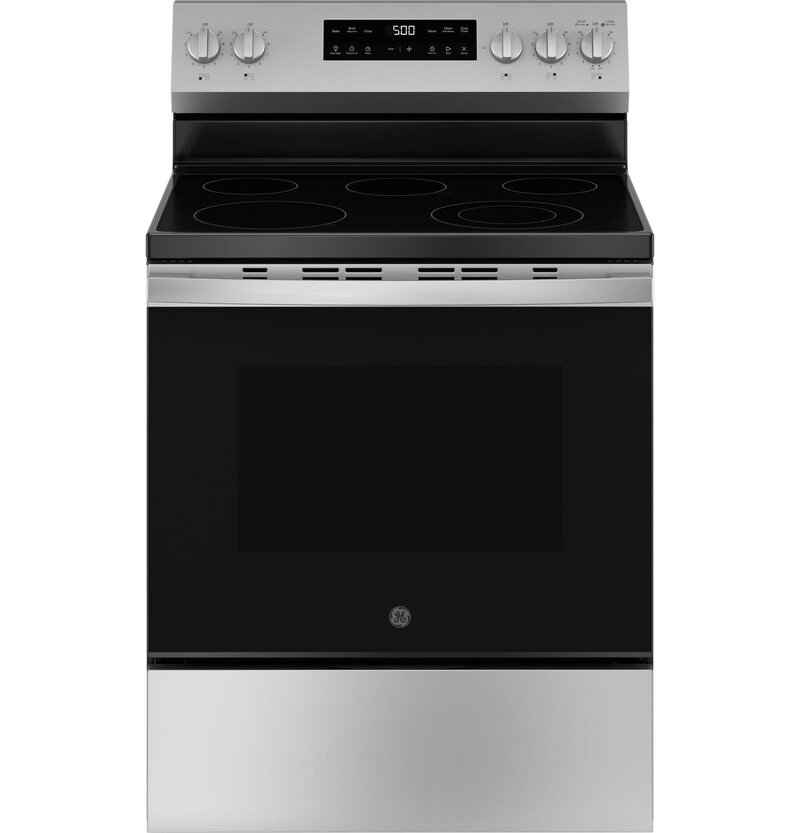 GE *GRF500PVSS  Crisp Mode 30-in Glass Top 5 Burners 5.3-cu ft Self-Cleaning Freestanding Electric Range (Stainless Steel)