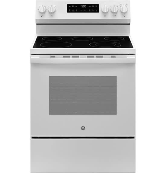 GE *GRF500PVWW 5.3 Cu. Ft. Freestanding Electric Range with Self-Clean and Steam Cleaning Option and Crisp Mode - White