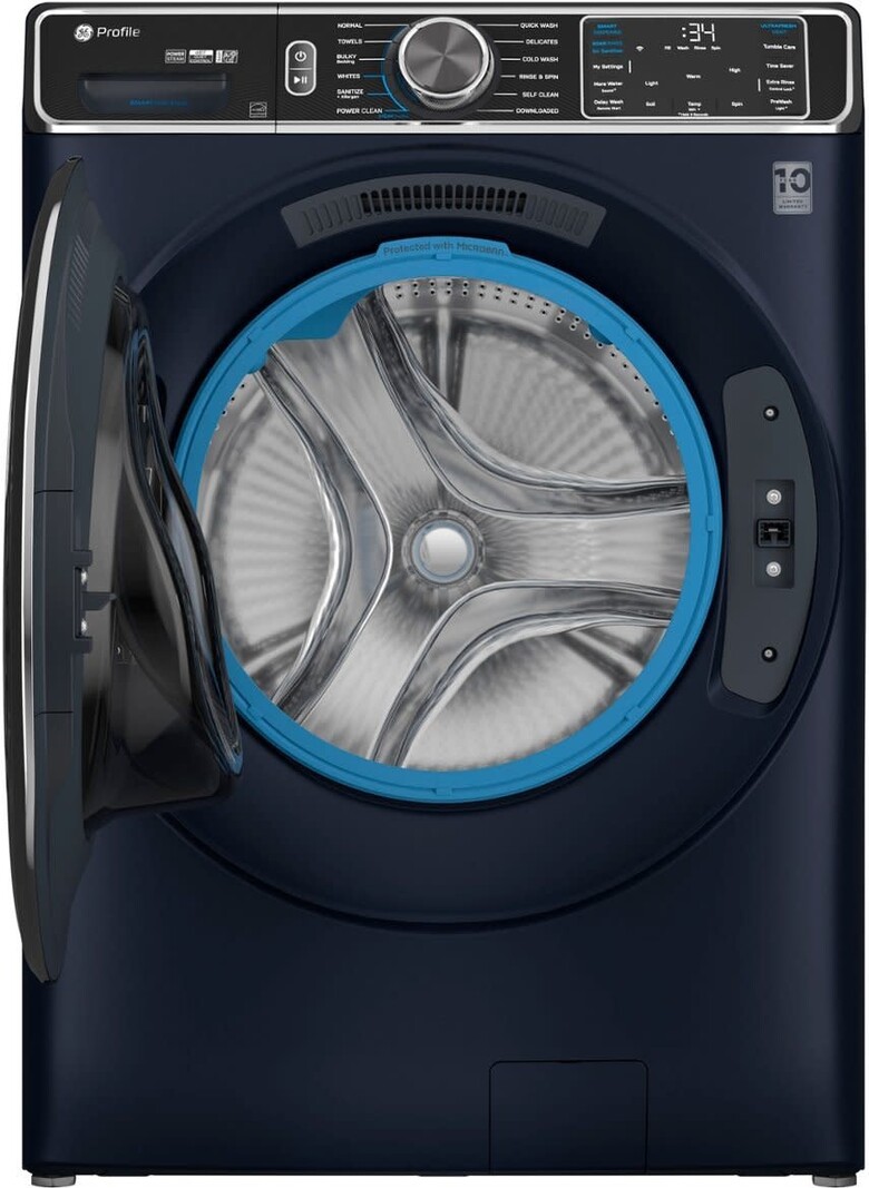 GE *PFW870SPVRS 5.3 Cu. Ft. Stackable Smart Front Load Washer with Steam and UltraFresh Vent System+ With OdorBlock - Sapphire Blue