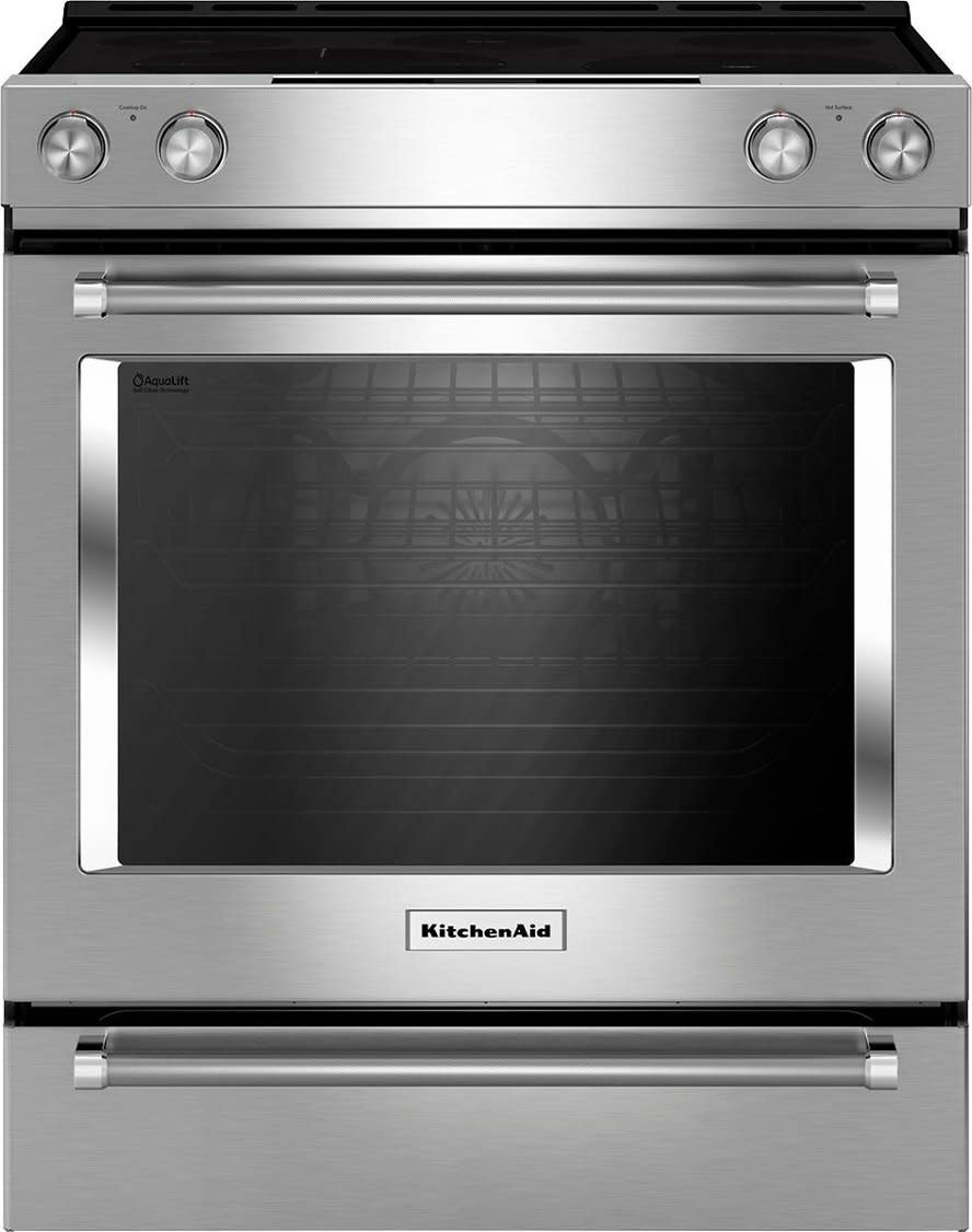 Kitchenaid *KSEG700ESS  30-in Glass Top 5 Burners 6.4-cu ft Self-Cleaning Convection Oven Slide-in Electric Range (Stainless Steel)
