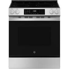 GE *GRS60LAVFS EasyWash Oven Tray 30-in Glass Top 5 Burners 5.3-cu ft Steam Cleaning Air Fry Convection Oven Slide-in Smart Electric Range (Stainless Steel)