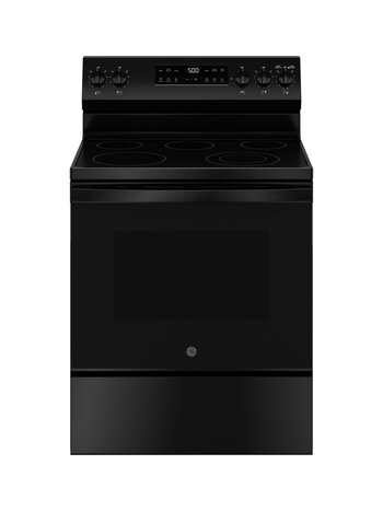 GE *GRF500PVBB  Crisp Mode 30-in Glass Top 5 Burners 5.3-cu ft Self-Cleaning Freestanding Electric Range (Black)