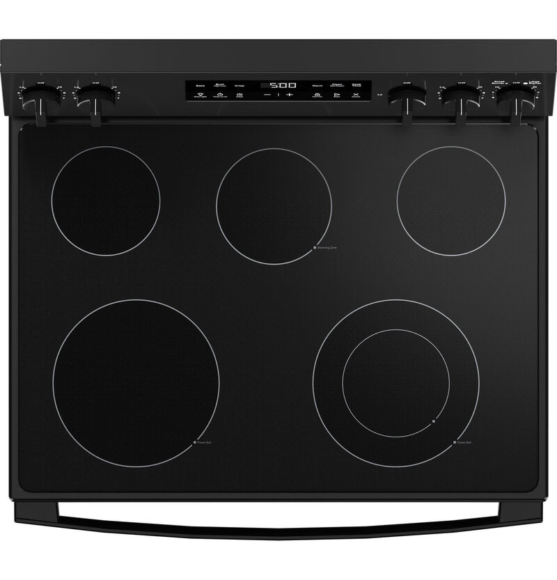 GE *GRF500PVBB  Crisp Mode 30-in Glass Top 5 Burners 5.3-cu ft Self-Cleaning Freestanding Electric Range (Black)