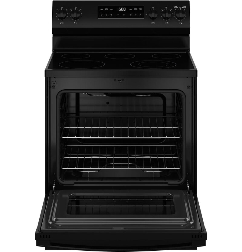 GE *GRF500PVBB  Crisp Mode 30-in Glass Top 5 Burners 5.3-cu ft Self-Cleaning Freestanding Electric Range (Black)