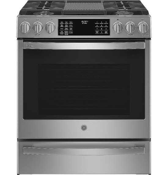 GE *PGS930YPFS  Profile 30 in. 5 Burner Smart Slide-In Gas Range in Fingerprint Resistant Stainless with Convection and Air Fry
