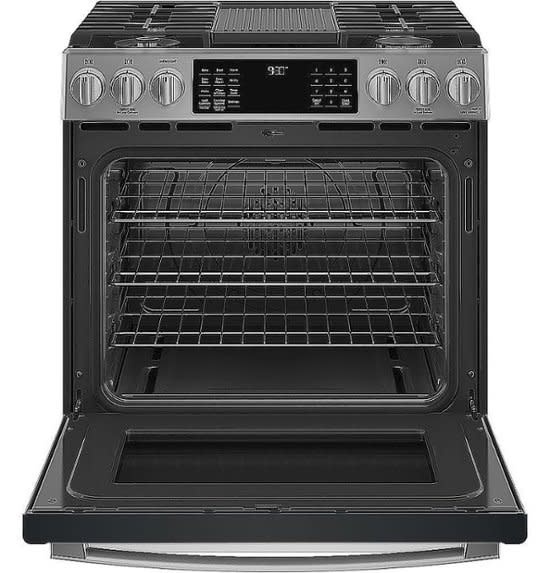 GE *PGS930YPFS  Profile 30 in. 5 Burner Smart Slide-In Gas Range in Fingerprint Resistant Stainless with Convection and Air Fry
