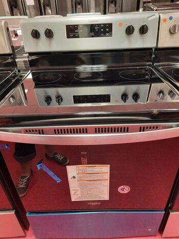 Whirlpool *WFE505W0JS 30 in. 5.3 cu. ft. Electric Range with 5 Burner Elements and Frozen Bake Technology in Stainless Steel