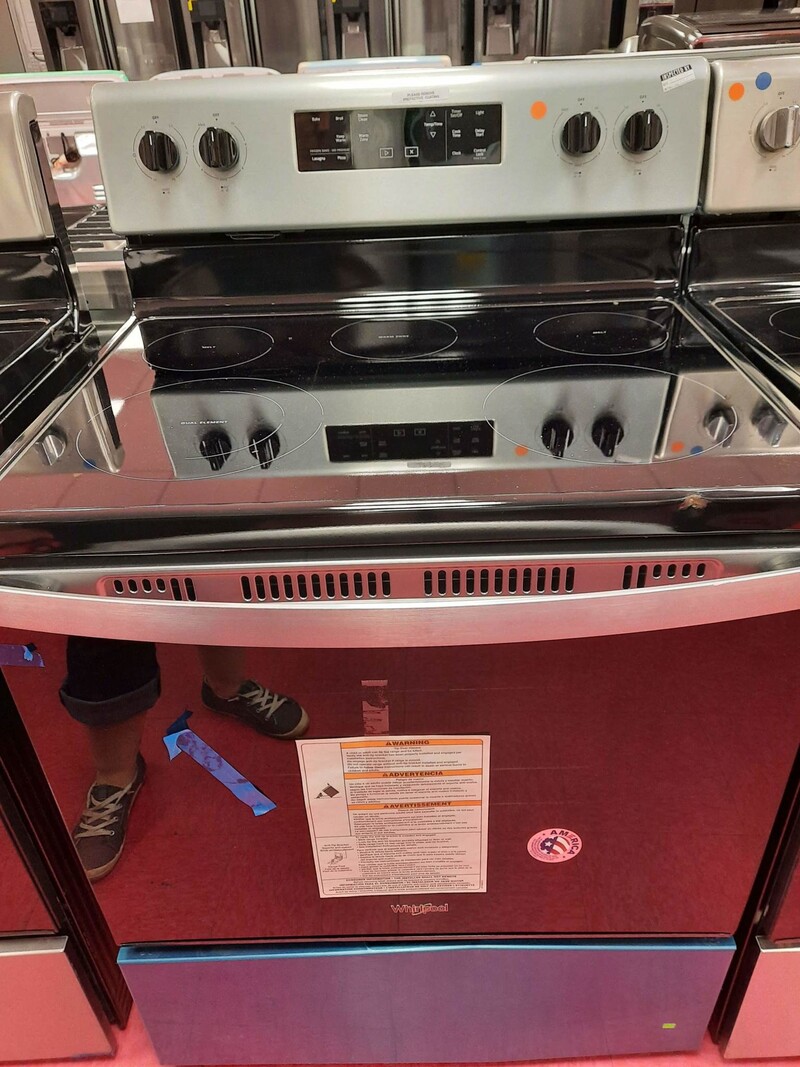 Whirlpool *WFE505W0JS 30 in. 5.3 cu. ft. Electric Range with 5 Burner Elements and Frozen Bake Technology in Stainless Steel