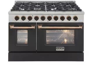 Kucht *KNG481/LP-K-GOLD 48-in 8 Burners 4.2-cu ft / 2.5-cu ft Convection Freestanding Liquid Propane Double Oven Gas Range (Black and Gold)