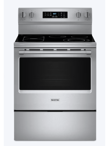 Maytag *MFES6030RZ  30-in Glass Top 5 Burners 5.3-cu ft Self-Cleaning Air Fry Freestanding Electric Range (Stainless Steel)